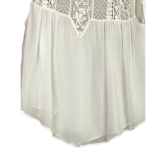Zara TRF Sheer Sleeveless Lace Flowy Boho Blouse Button Eyelet Back S White - Picture 4 of 15